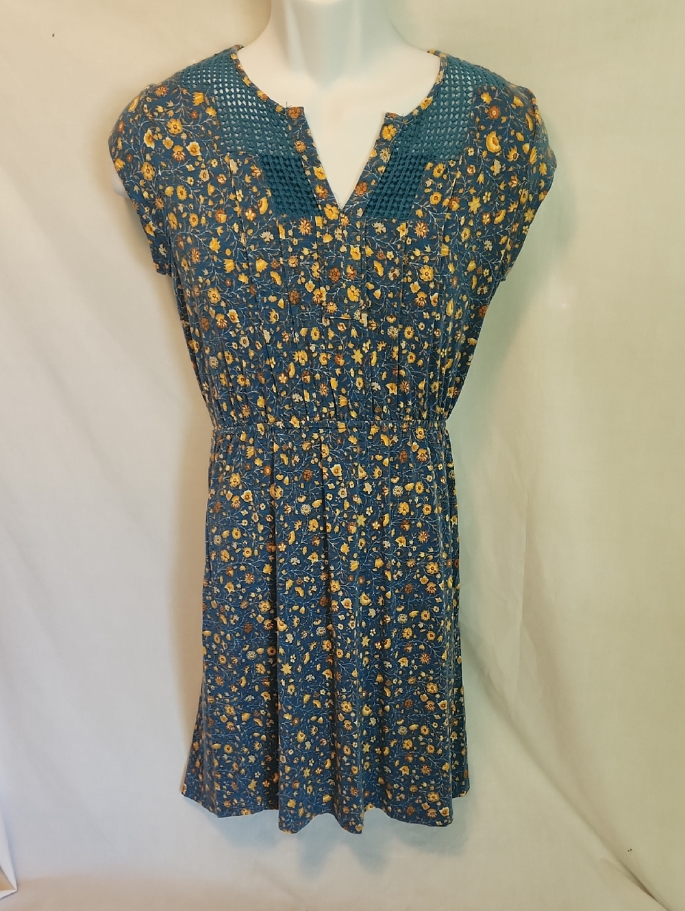Daniel Rainn Blue Floral Smocked Mini Dress with Yellow Accents